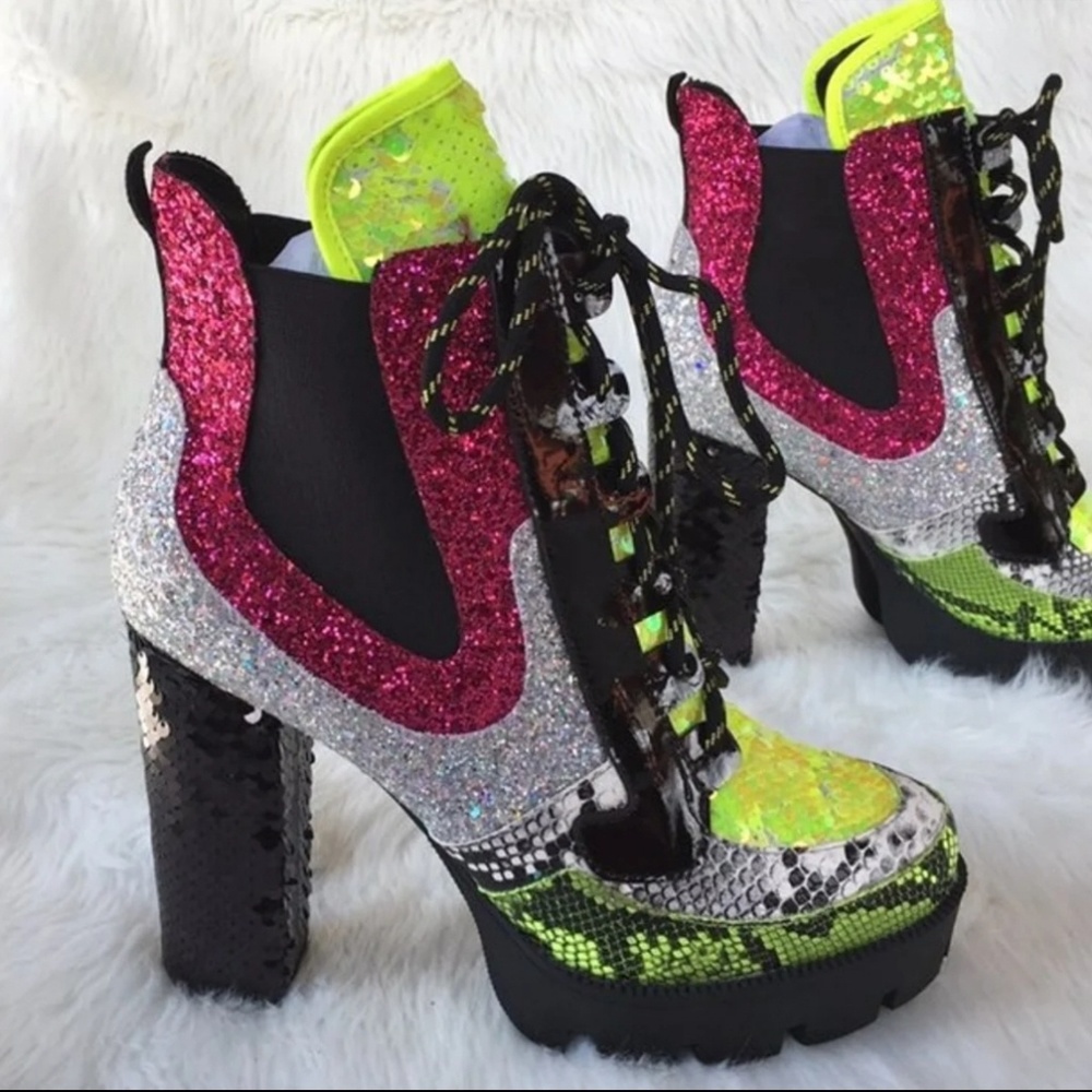 Women Neon Lights Platform Boots Size 10